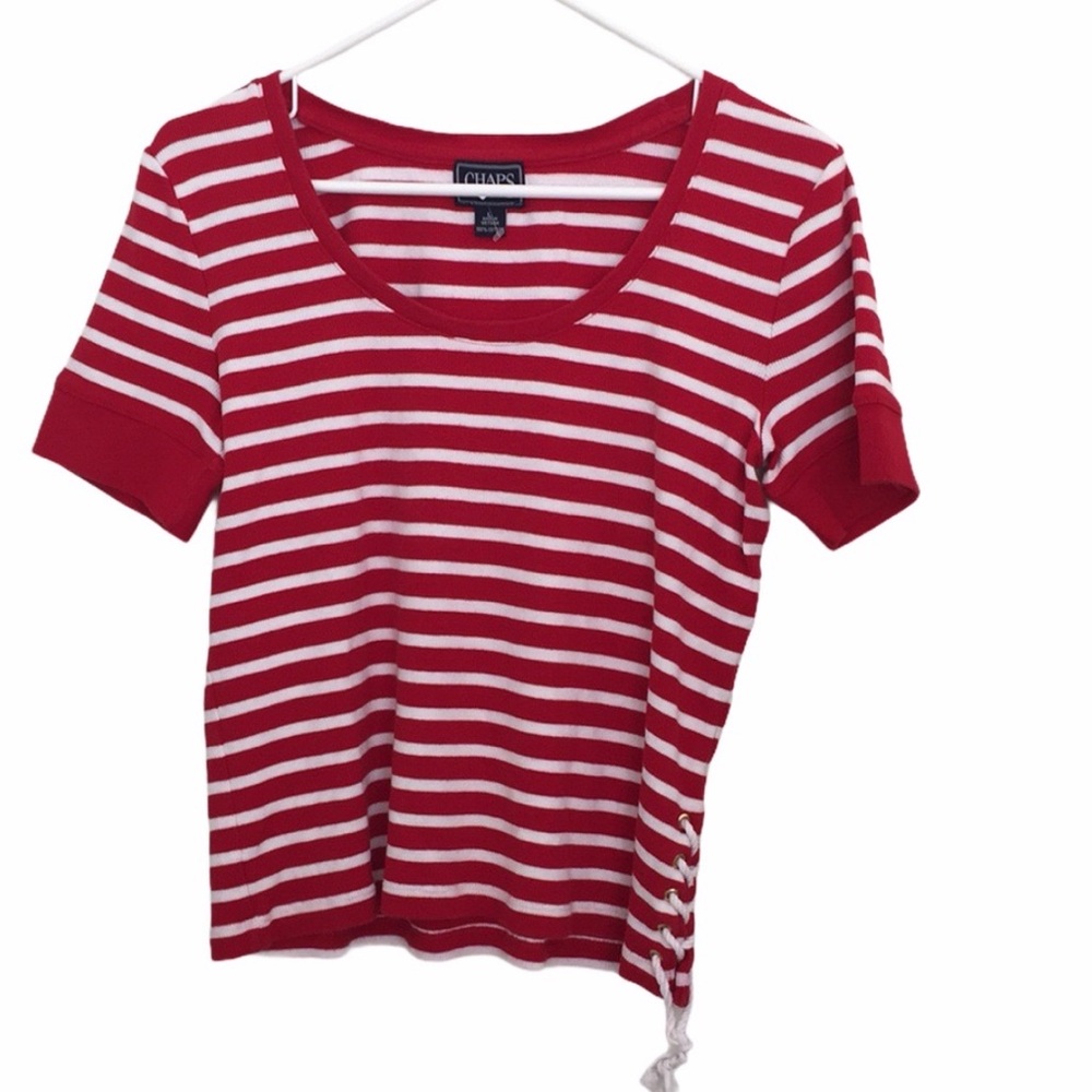 Ralph Lauren Chaps classics red white striped cotton shirtsleeve top